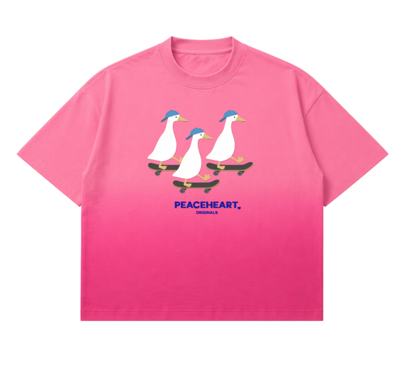 DUCK DUCK DUCK SKATING DUCK(Pink Sunfade Ombré Wash Boxy Fit)