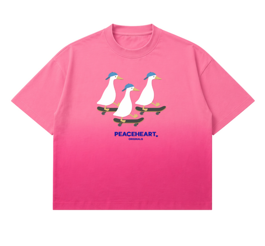 DUCK DUCK DUCK SKATING DUCK(Pink Sunfade Ombré Wash Boxy Fit)
