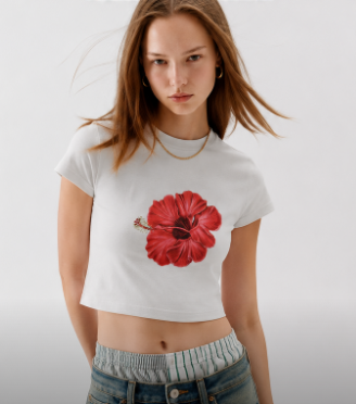 ESSENTIAL CROP TOP - HIBISCUS ON WHITE